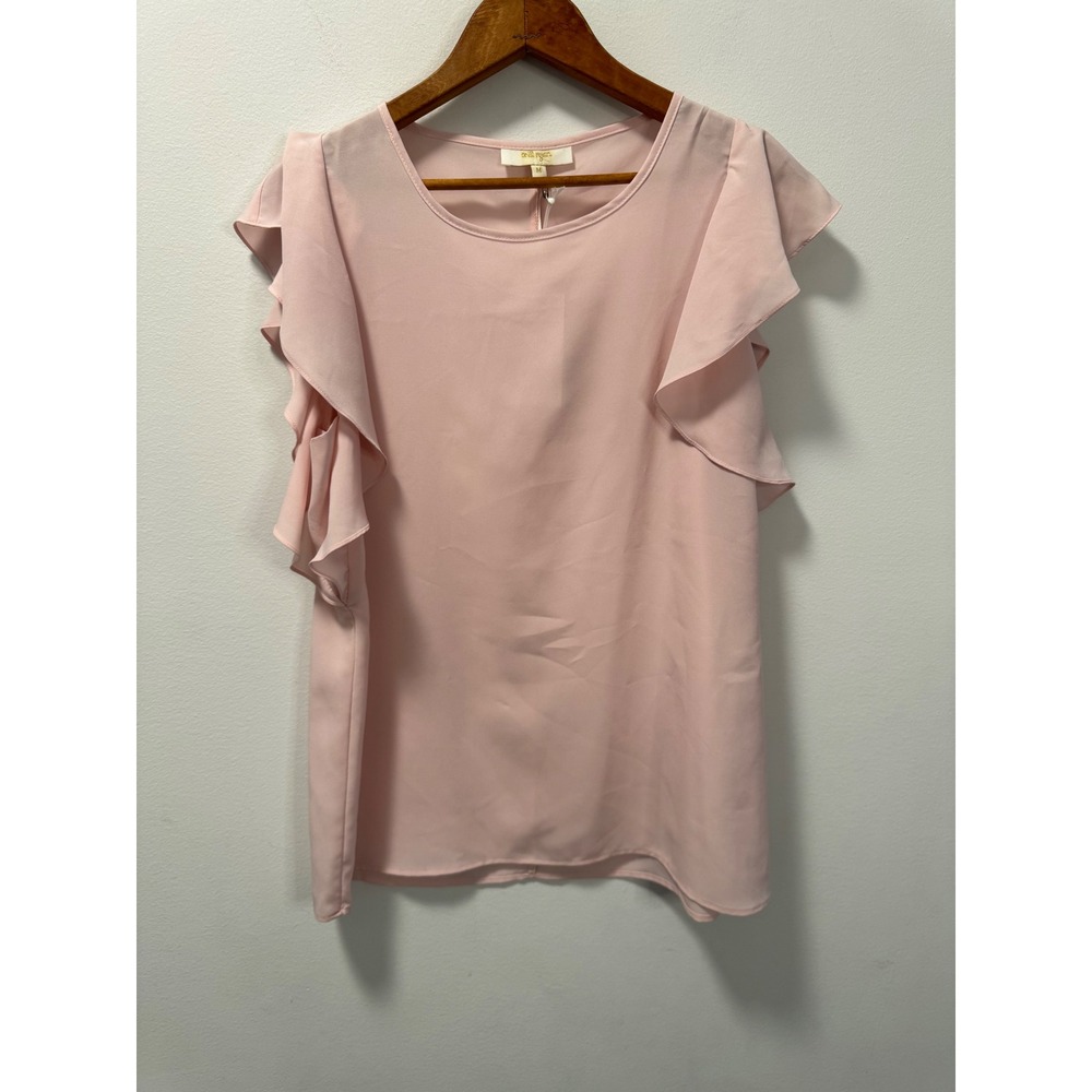 Britt Ryan Blush Flutter Sleeve Blouse Ruffle Top Made in NYC Women's Medium NEW
